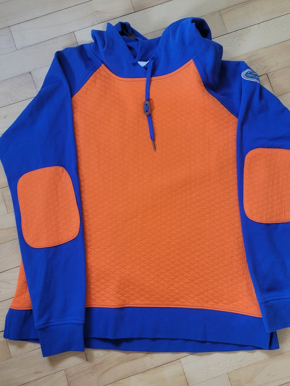 NWT Columbia Blue/Orange Hooded Sweatshirt with Flordia Gators Patch On Arm Lg